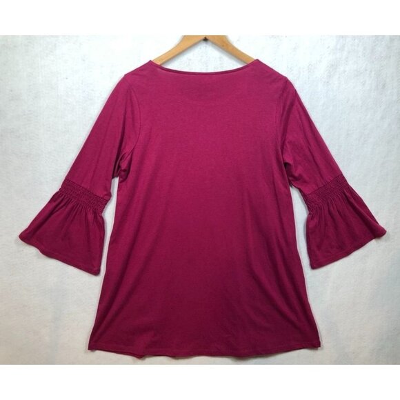 J.Jill Tunic Top Fuchsia Sangria Pink 3/4 Bell Sleeve Oversized Womens Small S - Picture 2 of 8